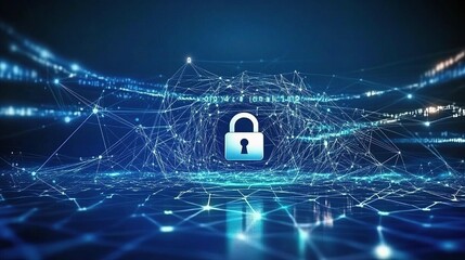 Poster - Concept of Protecting Cybersecurity with Digital Lock and Data Lines