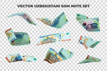 Aufkleber - Vector illustration of set of Uzbekistani som notes flying in different angles and orientations. Currency note design in Scalable eps format