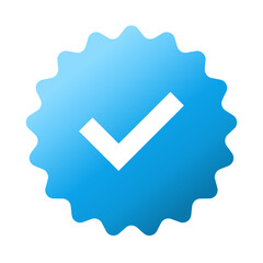 Wall Mural - approved icon. white check mark with blue circle shape sparkle star sticker label isolated on white 