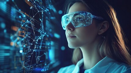 Poster - Female Technician Working in a Server Room with Digital Displays