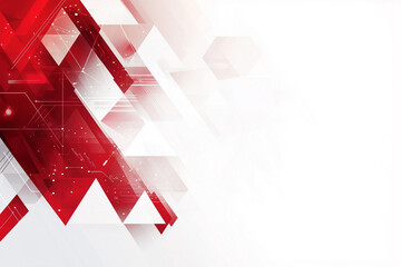 Poster - white background with red triangles and squares. The red and white colors create a bold and dynamic look. The triangles and squares are arranged in a way that suggests a sense of movement and energy