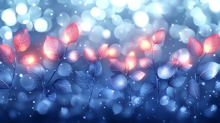 Wall Mural - Abstract foliage with glowing elements on a blurred background.