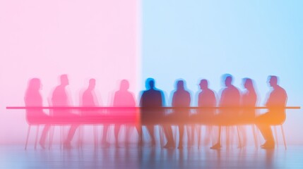 Aufkleber - Dynamic Silhouettes Abstract Team Collaboration with Pastel Aesthetics