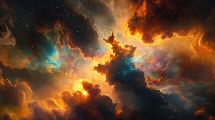 Wall Mural - cosmic nebula: a celestial tapestry of fiery hues and stellar dust