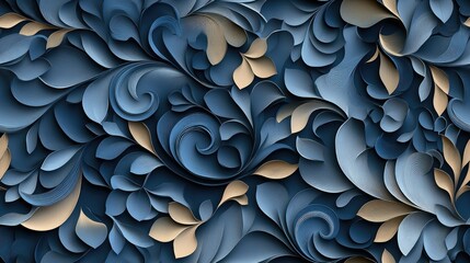 Poster - Discover an elegant black paper texture with swirls and leaves, ideal for your design projects in a detailed 3D pattern SEAMLESS PATTERN