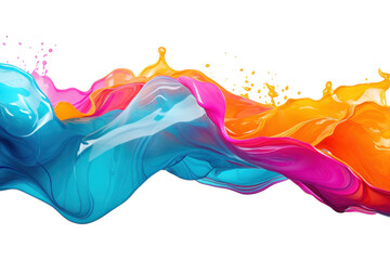 Wall Mural - Vibrant waves of blue, pink, and orange liquid splashing in an artistic display on a white background in a bright setting