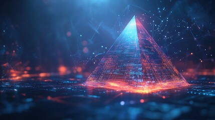 Poster - Futuristic 3D Pyramid Chart with Glowing Layers and Dynamic Lines