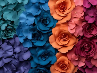 Wall Mural - A bunch of different colored flowers on a black background