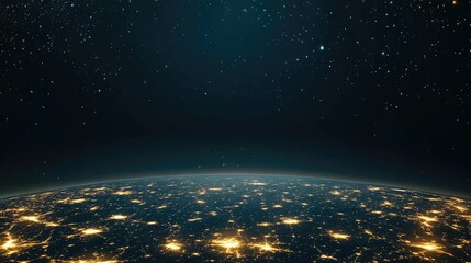 Poster - futuristic technology concept showcasing planet earth connected by glowing fiber optics in a dark co