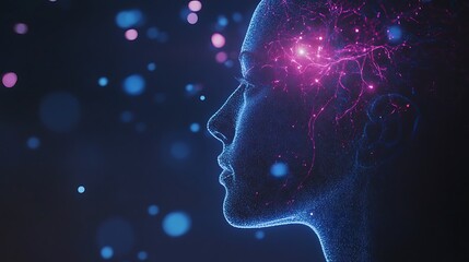 Poster - Glowing neural network inside a woman's head.