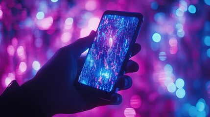 Poster - Vibrant Smartphone Display in Abstract Digital Environment