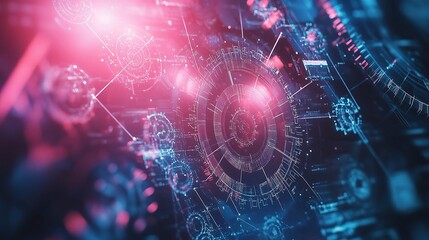 Poster - Interconnected Lines in Technological Background with Scale and Depth