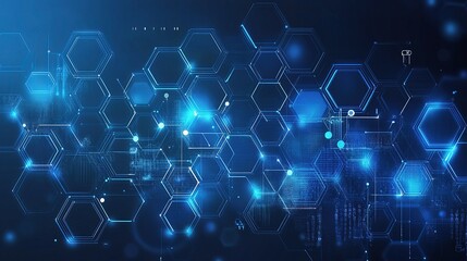 Poster - Abstract Technology Background with Blue Hexagons and Lines