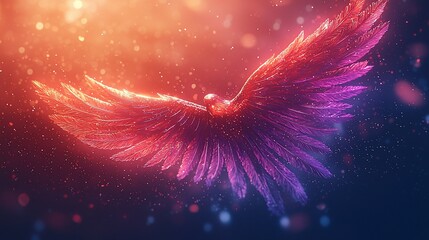 Wall Mural - Glowing, red and purple phoenix in flight, digital art.