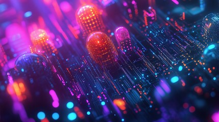 Poster - Abstract 3D Network Graph with Glowing Nodes and Lines in Motion