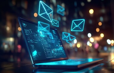 Poster - dynamic email communication concept urban night setting digital art futuristic environment close-up 