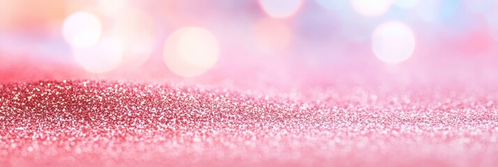 Poster - Sparkling pink glitter surface shimmering under romantic bokeh lights, creating an enchanting abstract background perfect for valentine's day or spring celebrations with ample copy space