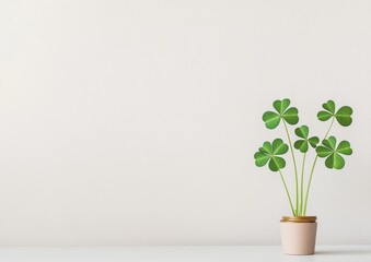 Poster - Minimalist Celtic Decor with Shamrocks and Gold Coins on White Background
