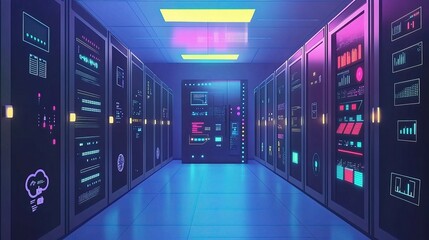 Poster - Colorful Illustration of ICT and IoT Concepts in a Digital Environment