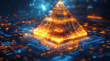 Poster - Glowing 3D Pyramid Chart with Futuristic Layers and Lines