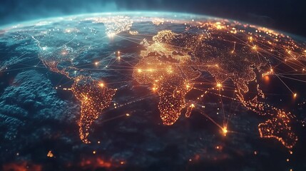 Poster - Global Business Network Connection Earth Illumination Illustration