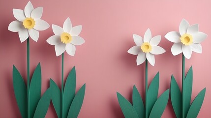 Sticker - Bright paper flowers against a pink background create a cheerful decoration