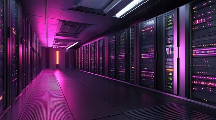 Poster - High-Tech Server Room with Interconnected Storage Systems and Lights