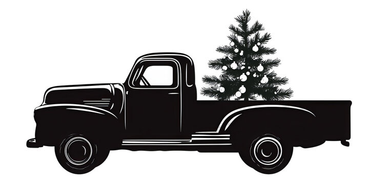 Silhouette Christmas Truck with a Christmas pine tree Christmas vector design