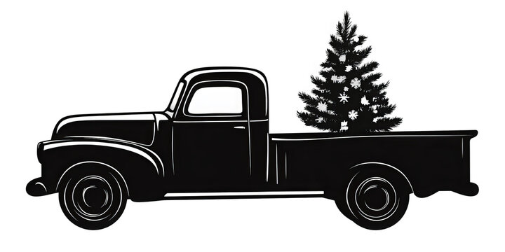 Silhouette Christmas Truck with a Christmas pine tree Christmas vector design