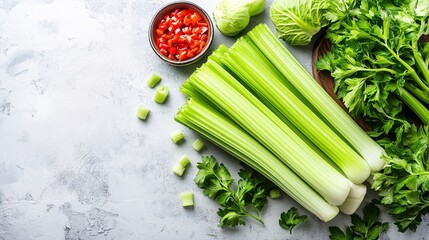 Sticker - Fresh vegetables and herbs arranged on a kitchen countertop for meal preparation