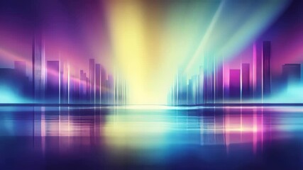 Poster - Vibrant City Skyline Illuminated by Electric Hues at Sunset