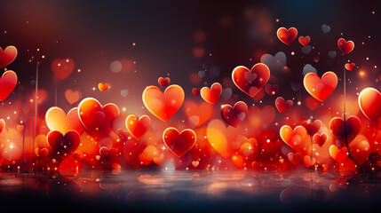 Leinwandbilder - Vibrant red hearts floating in a dreamy background create a romantic atmosphere for celebrations and special occasions