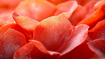 Poster - Vibrant close-up of red petals with dew drops, showcasing delicate textures and natural beauty in a floral setting
