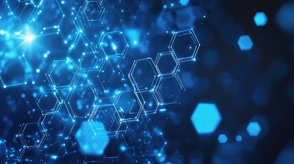 Poster - Abstract Blue Hexagonal Technology Background with Lines and Light
