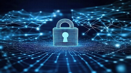 Poster - Concept of Protecting Cybersecurity with Digital Lock Symbol