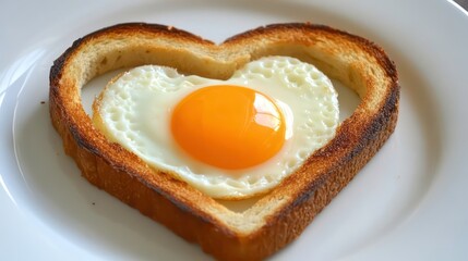Poster - Heart-shaped toast with fried egg.