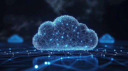 Poster - 3D Embossed Mesh Cloud Representing Internet Connection Concept