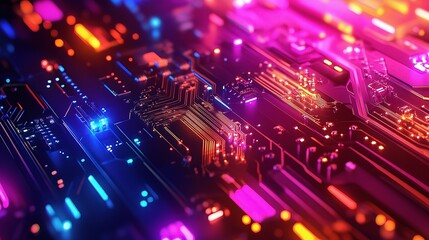 Poster - Futuristic Server Room with Glowing Circuit Board Technology