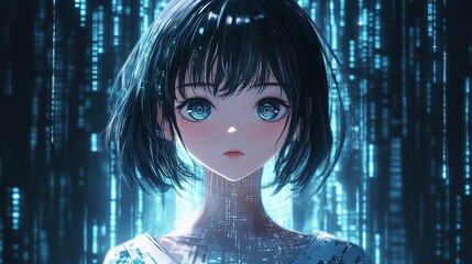 Poster - Portrait of a Generative Character in a Futuristic Digital Landscape
