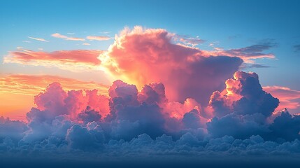 vibrant sunset sky with dramatic pink and blue clouds.