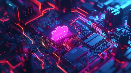 Poster - Cloud Data Storage Concept with Colorful Circuit Pattern