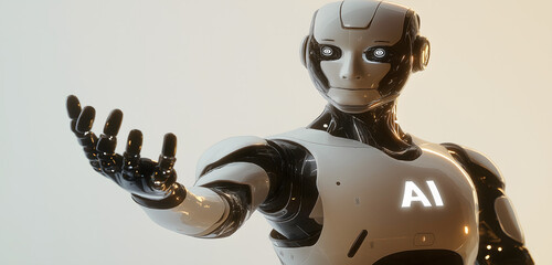 Wall Mural - Futuristic Friendly Humanoid Robot with Extended Hand