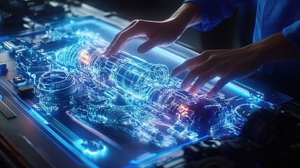 Poster - Engineers and Developers Working with Illuminated Technology Concepts