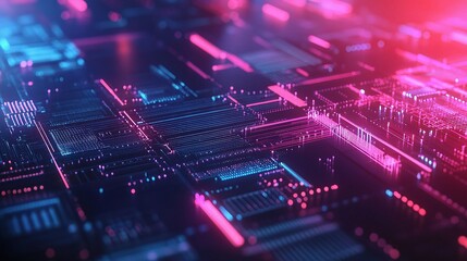 Poster - Futuristic Abstract Circuit Board with Neon Technology Elements
