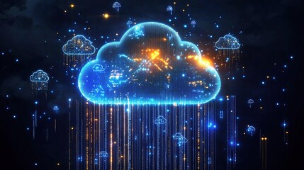 Poster - Digital Cloud Technology with Futuristic Elements and Web Visuals