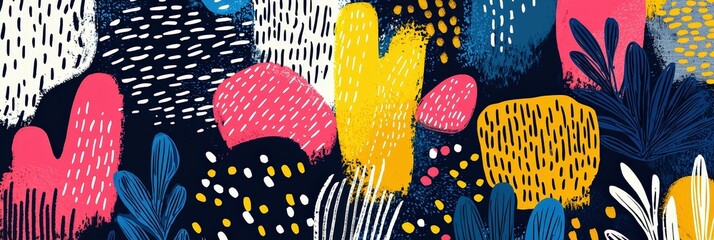 Aufkleber - An artistic composition featuring bold, colorful shapes and patterns created with various textures on a rich dark background captures the essence of creativity