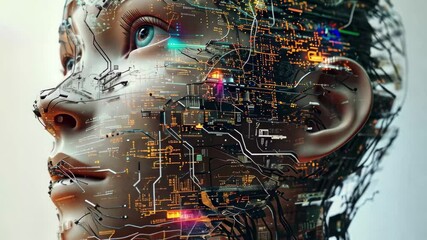 Leinwandbilder - Exploring the intersection of technology and humanity through a futuristic robotic face with intricate details and illuminating circuitry