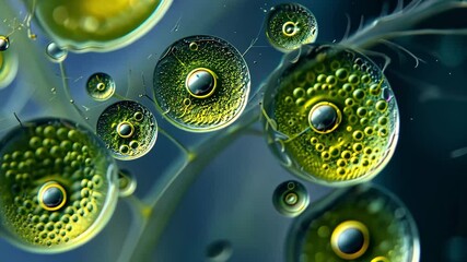 Poster - Exploring vibrant microscopic details of bubbles and microalgae in stunning high-definition clarity in a natural environment