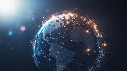 Poster - Abstract Digital Globe with Interconnected Lines and Wireless Nodes