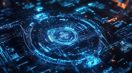 Poster - Futuristic Blue Hologram Interfaces in Digital Circular Design